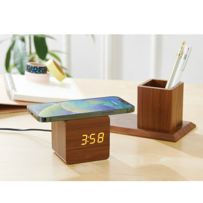 アイトック ペンホルダー付 ワイヤレス 充電 クロック 6193
