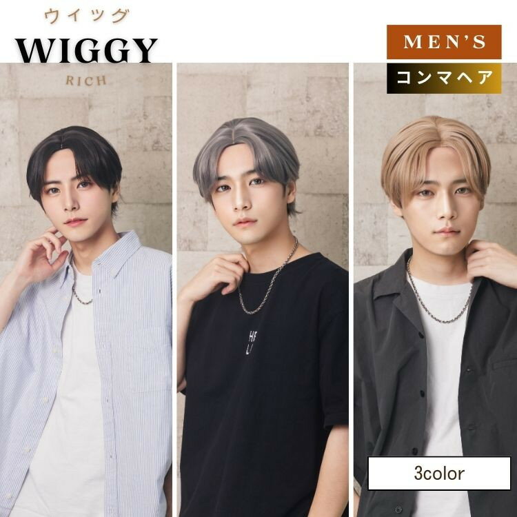 ウィッグ WIGGY RICH メンズ コンマヘア ブラック ブラウン シルバーアッシュ