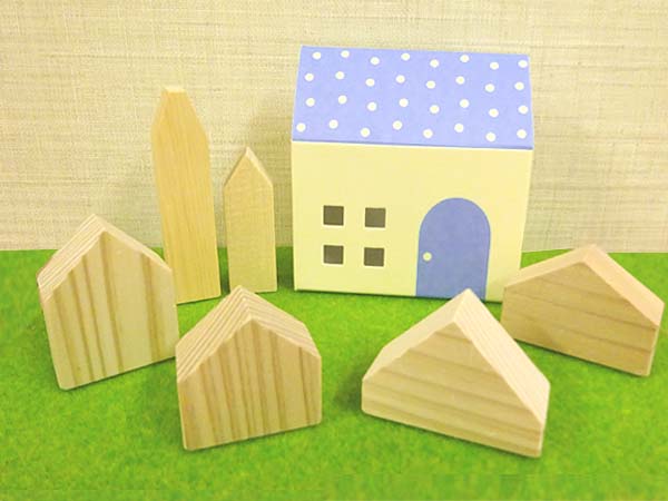 ハウス型積み木のギフトセット-S ぬくっき〜ハウス型6個入 ハウス型ボックス入 ギフト 推奨年齢3歳以上〜 無塗装 無垢材 木製 日本製