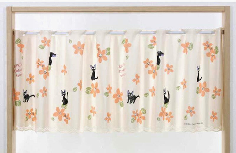 カフェカーテン 魔女の宅急便 お花がいっぱい柄 ジジ　黒猫柄 1104