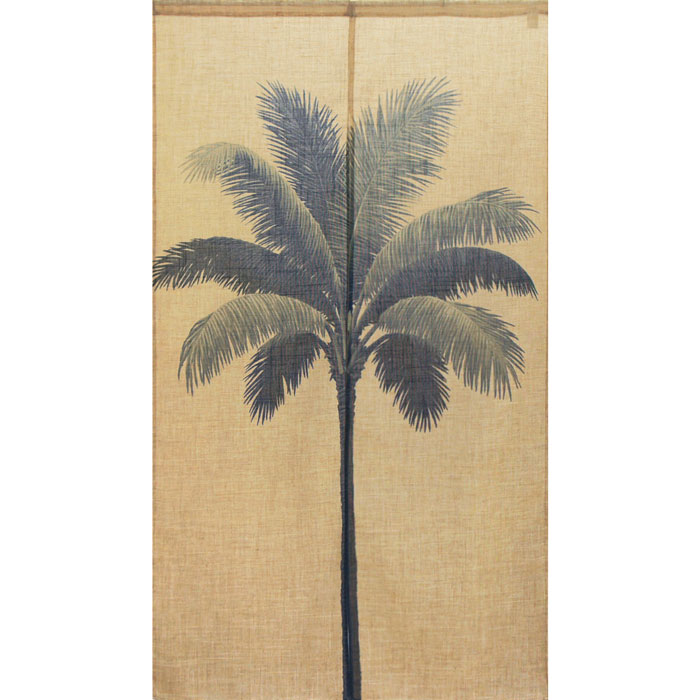 のれん ヤシ おしゃれなインディゴブルー 2つ割れ 85X150cm 日本製 AQPG-11213 コスモ