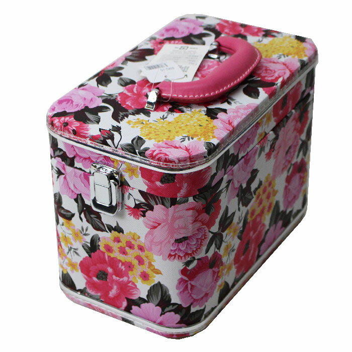 バラ柄コスメボックス メイクボックス 鏡付き バニティーケース ピンク 6582-15