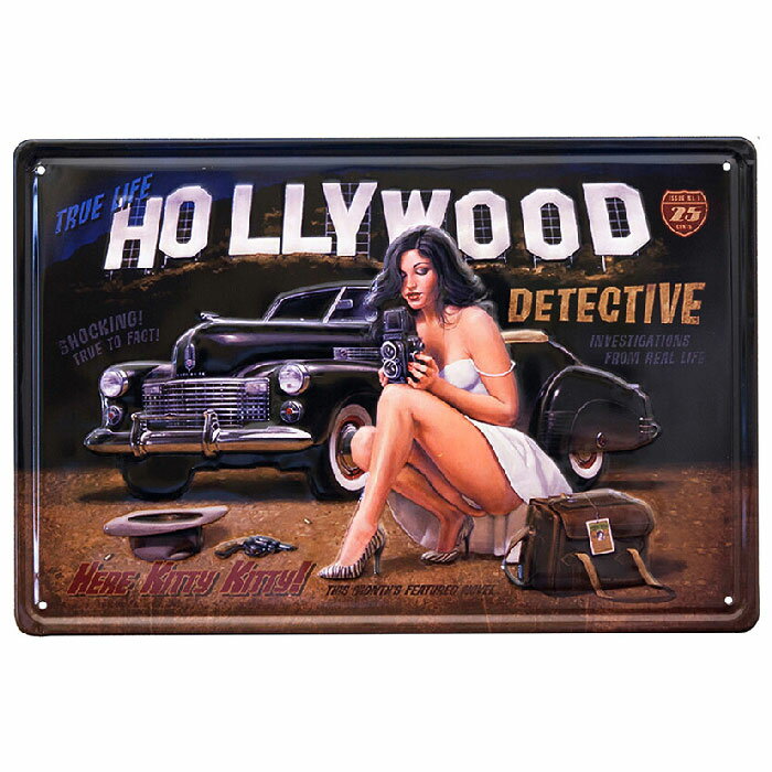 アンティークエンボスメタルプレート S HOLLYWOOD DETECTIVE Z263 アメリカン雑貨