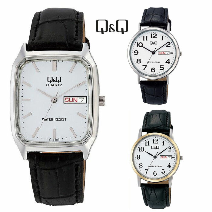 シチズン Q&Q 腕時計 メンズ Day&Date デイ&デイト 合皮ベルト カレンダー アナログ 日常生活防水 A182-301、A202-304、A206-504