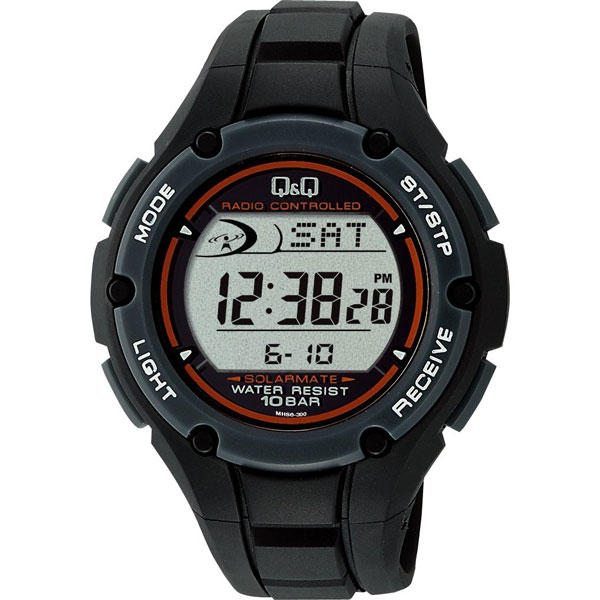 シチズン Q Q デジタル ソーラー電波腕時計 メンズ 10気圧防水 黒合皮ベルト MHS6-300 メンズ【あす楽対応】