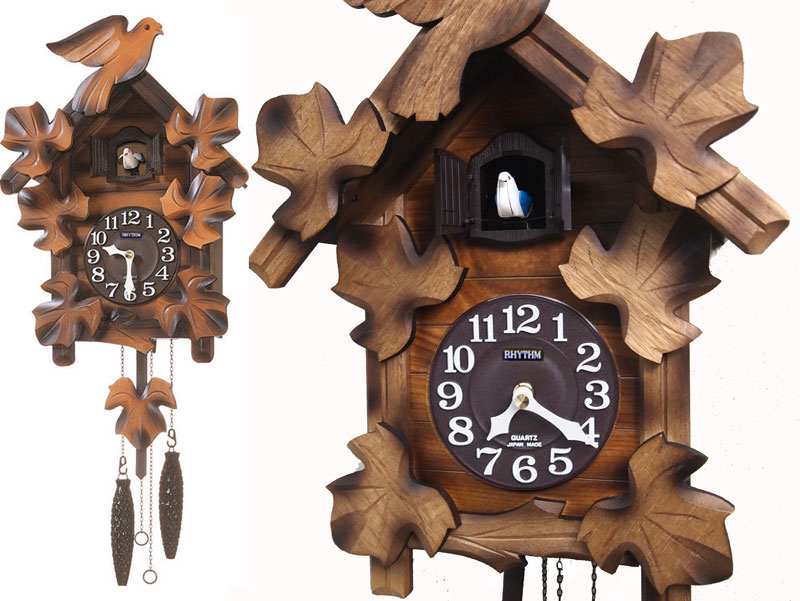 【動画あり】リズム時計 カッコーメイソンR　濃茶ボカシ木地仕上げ カッコー時計 鳩時計 掛け時計 4MJ234RH06　取り寄せ品のサムネイル