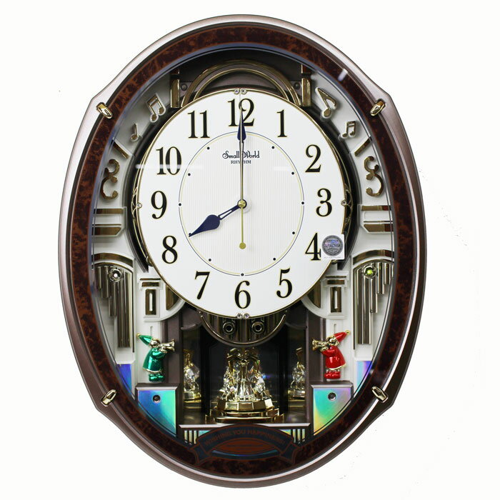 からくり時計 リズム時計 からくり時計 電波掛け時計 スモールワールド アルディ メロディ48曲 回転飾り 茶木目仕上 4MN545RH23 掛け時計 壁掛け 電波時計
