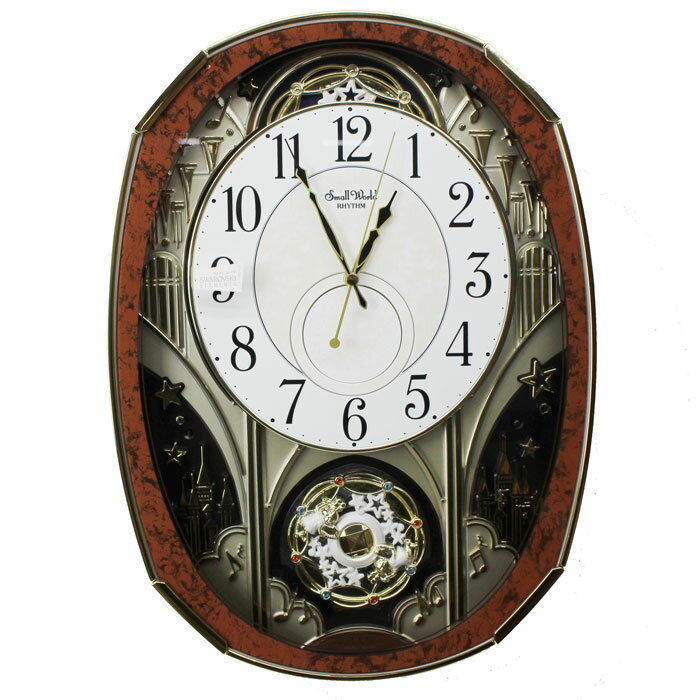 木馬家具で買える「リズム からくり時計 スモールワールド ノエルM 電波掛け時計 メロディ30曲 音量調節付 茶 木目 4MN513RH23」の画像です。価格は16,399円になります。