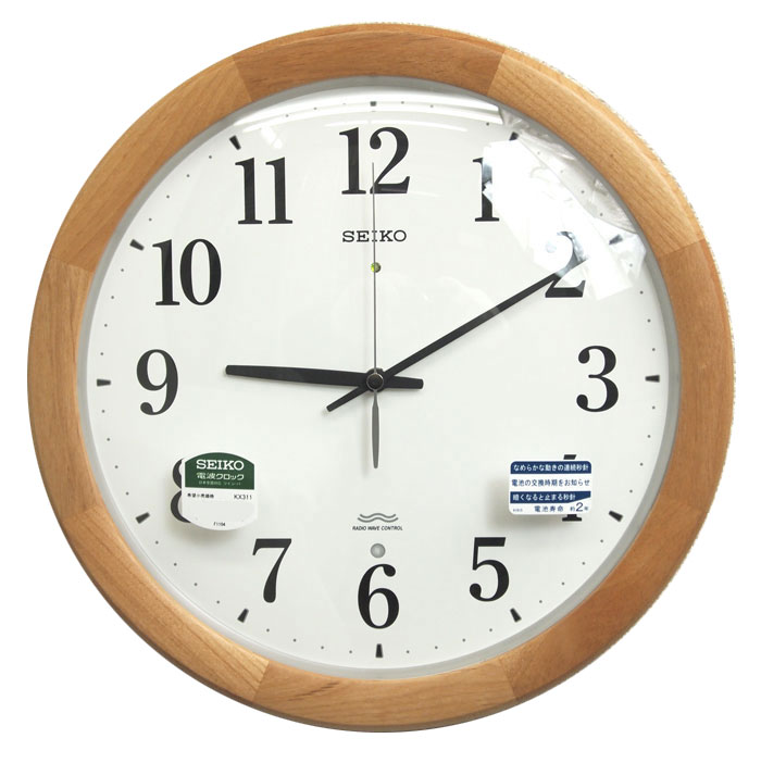 訳あり特価 セイコー 電波掛け時計 木枠 ナチュラル色 球面ガラス KX311B 電波時計