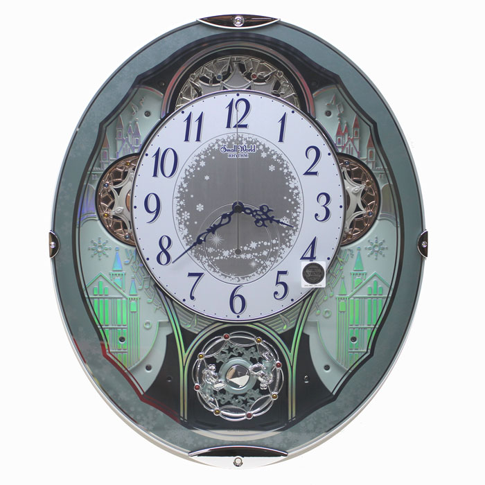 リズム時計 からくり時計 電波掛け時計 スモールワールドビスト メロディ30曲 LED 青メタリック 4MN537RH04 【動画あり】