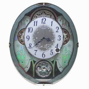 【動画あり】リズム時計 からくり時計 電波掛け時計 スモールワールドビスト メロディ30曲 LED 青メタリック 4MN537RH04 取り寄せ品