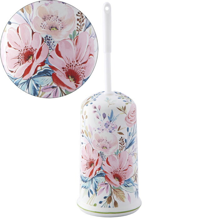 ロイヤルアーデン トイレブラシ 陶器 三輪の花柄 39462【あす楽対応】トイレブラシ立て　トイレブラシスタンド　スタンドセットのサムネイル