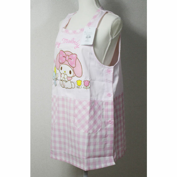 【メール便 送料無料】マイメロディ ラン型エプロン ピンク ちょっと短め80cm丈 大人用 サンリオ　319228