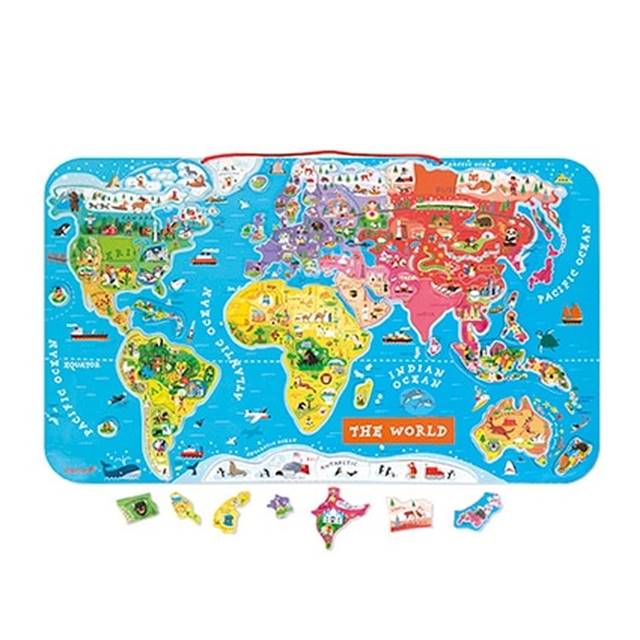 パズル 世界地図 木製 子供 壁掛け 磁石 英語 おしゃれ カラフル 知育玩具 マグネット・ワールドマップ・パズル フランス Janod ジャノー