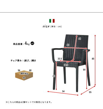 【イタリア製】ガーデンチェア 2脚セット STERA(ステラ) 肘掛け有 3色対応 ガーデン チェア チェアー ガーデンチェアー 椅子 ガーデンファニチャー ダイニングチェア ダイニング 屋外 プラスチック (大型)