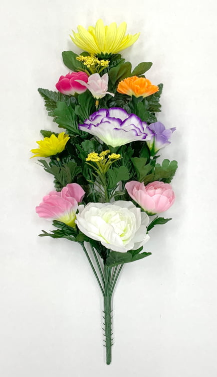 1本の束になっている造花の仏花のユニットブッシュです。お墓の花としておすすめのサイズです。 ■45cm　（軸の長さ : 9.5cm） ※価格は1本の価格です。1対（2本）の価格ではありません。 ※軸の長さとは根元から一番初めの枝分かれの部分までの長さを指します。 ※造花の材質は、一般的にシルクフラワーと呼ばれいるポリエステル製の物です。 ※「あす楽」をご利用の場合は、注文個数は5個までとさせて頂きます。　