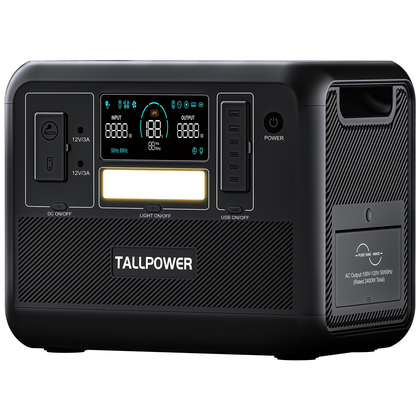 ＼防災対策★専用台車特典お礼！／TALLPOWER ポータブル電源 リン酸鉄 1536Wh/2000W 大容量リチウムイオン電池 最速1.5時間満充電 16台デバイス同時充電 UPS搭載 ソーラー充電可能 キャンプ アウトドア 車中泊 停電対策 純正弦波 50Hz/60Hz対応