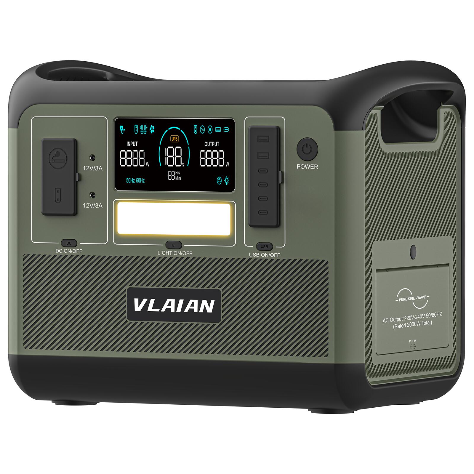 【半額限定★11日まで】VLAIAN ポータブル電源 2000W 大容量 1536Wh リン酸鉄リチウム電池採用 無停電電源装置(UPS)搭載 1.5H満充電 DC/XT60/USB出力 Type-C PD100W 16ポート同時充電 50Hz/60Hz 純正弦波 静音設計 PSE認証