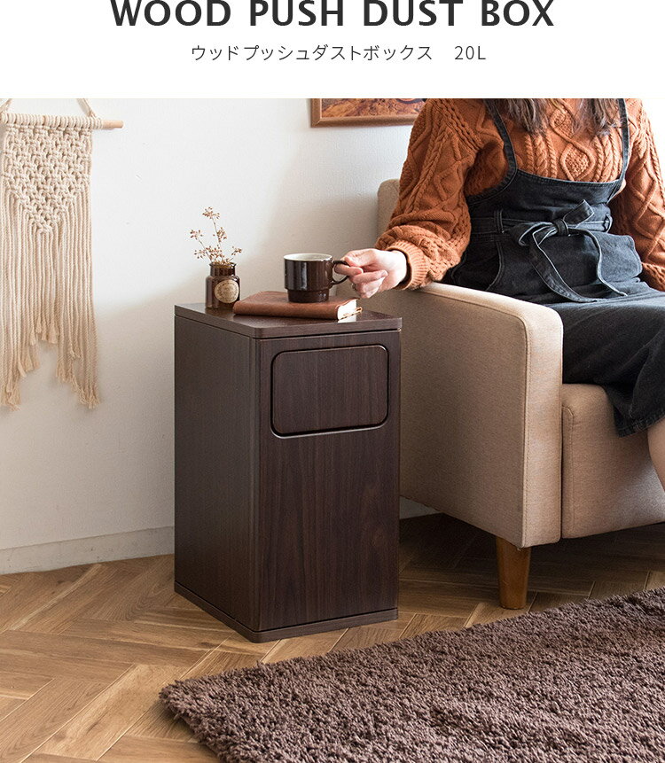 ゴミ箱 20リットル 木製 プッシュ式【ゴミ箱に見えない おしゃれ ダストボックス 幅25cm スリム 高さ48cm 縦型 コンパクト 臭わない 扉付き ふた付き ごみ箱 20L シンプル 北欧 モダン サイドテーブル ナイトテーブル リビング 寝室 玄関 隙間 一人暮らし】