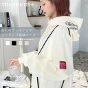 裏毛袖ワンポイントフードロゴ刺繍パーカー