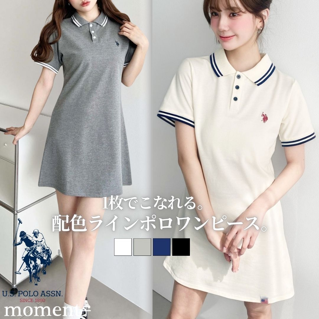 【14%OFF 6,900→5,900円/NEW ARRIVAL】ワンピース ポロシャツ ミニ丈 半袖 襟 配色ライン 配色 U.S POLO ASSN. ポロ ワンポイント刺繍 刺繍 ロゴ プレッピー 夏服 韓国 カジュアル カットソー レディース シンプル 2026SS 春 夏 mt07266 [moment+/モーメントプラス]