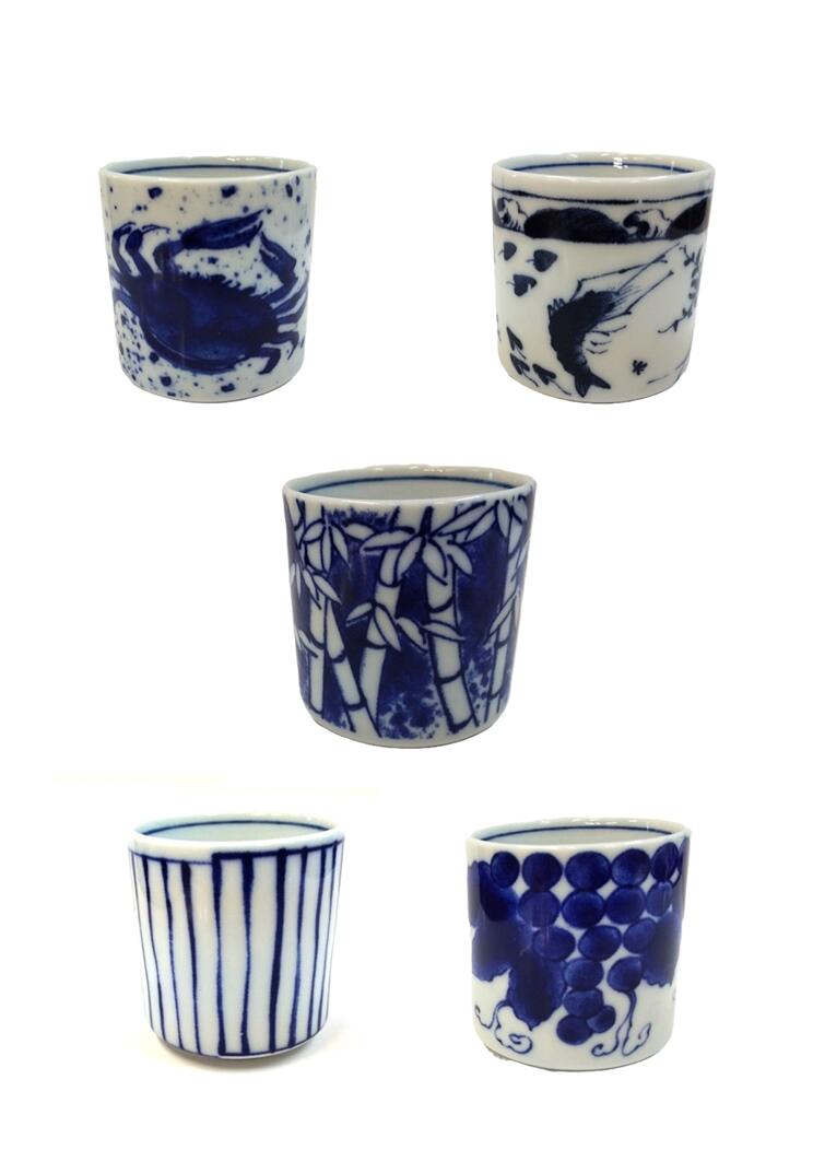 【箱汚れなどのためアウトレット・B級品・訳あり】「小倉陶器 魯山人 写しの器 染付絵変わりカップ各5種(L1052) バラ」湯呑み 陶器 おしゃれ ドリンクカッ...