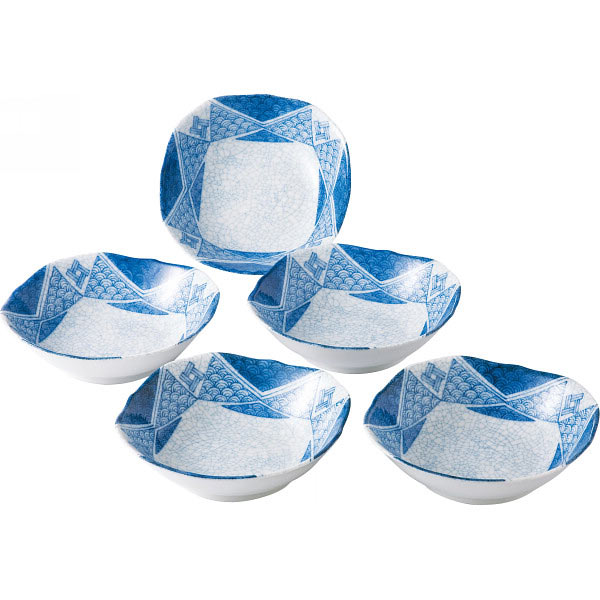 【アウトレット・訳あり・B級品】「うつわ工房 染付小紋シリーズ 煮物鉢揃5枚セット(UK-SK03)」お皿 食器 食器詰合せ 日本製【送料無料※沖縄・離島・北海...