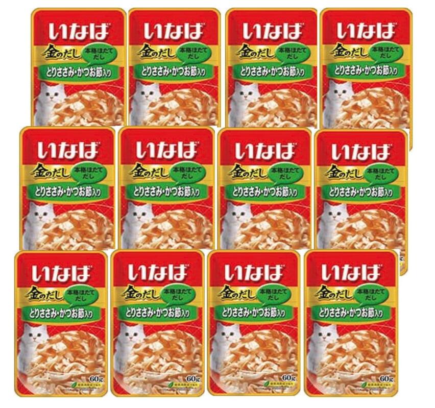 【12袋セット】いなば 金のだし キャットフード パウチ とりささみ・かつお節入り 60g