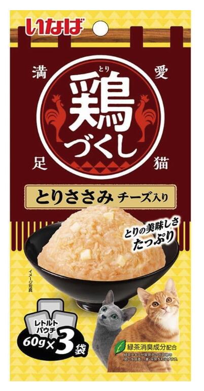 いなば 鶏づくし とりささみ チーズ入り 60g ×3袋 猫 猫用 ウェット ゼリー キャットフード 人気 まとめ買いのサムネイル