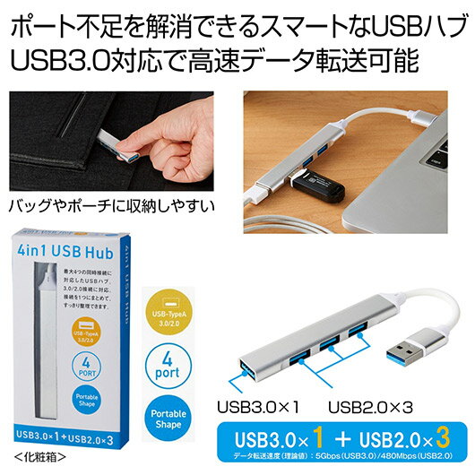 【クーポン有】【35%OFF】 忘年会 プレゼント 1000円 【送料無料】 便利な4in1USBハブ スマホグッズ テレワーク 在宅 販促品 退職 産休 あり...