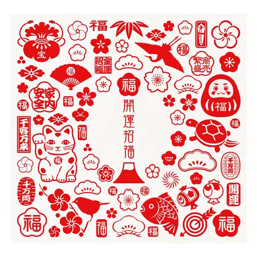 【クーポン有】 販促品 ふきん 【送料無料】 福づくしふきん1枚(開運) ふきん 販促品 ふきん 300円 人気 300円台 敬老会 プレゼント イベント セー...