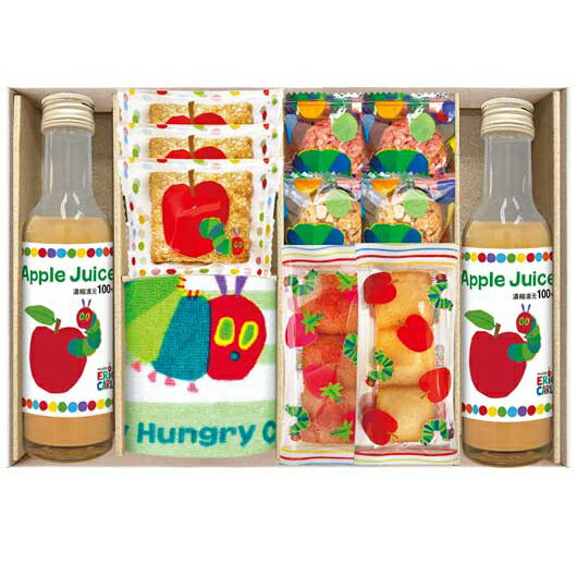 内祝 ギフト プチギフト 退職 タオル はらぺこあおむし ジュース＆スイーツ＆タオルセット タオルセット 敬老会 プレゼント デイサービス 施設 安い ギフトセット 退職 大量 産休 ギフトセット タオルセット 3000円 人気