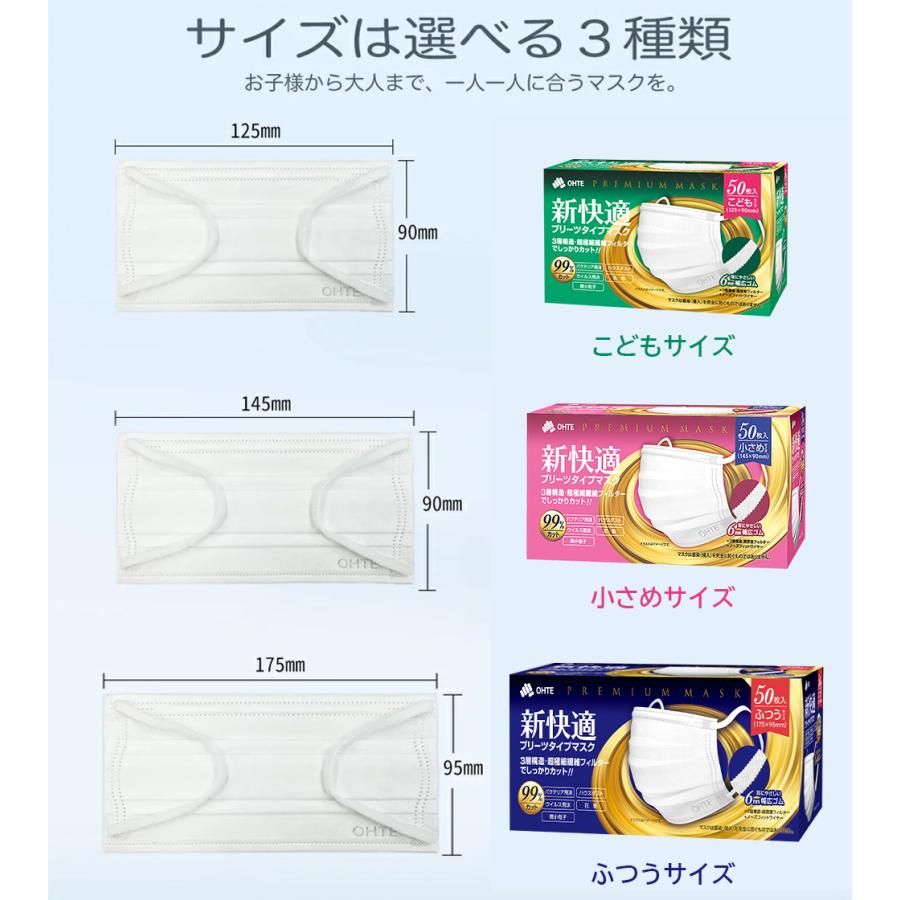 不織布マスク ふつう マスク 50枚入 x 6箱 300枚 ふつうサイズ プリーツ マスク プリーツマスク マスク プリーツ ohte 新快適マスク 新快適 マスク50枚 送料無料 3層構造 全国マスク工業会 新快適 柔らかい 幅広 使い捨て 耳が痛くない 大容量