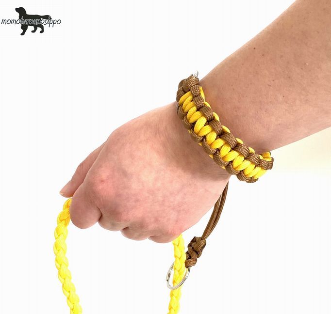 PARACORD LEASH パラシュートコード リーシュ（スタンダード）すっぽ抜け防止！サブリード カラー：D マットブラウン イエロー 送料無料（ポスト投函便）