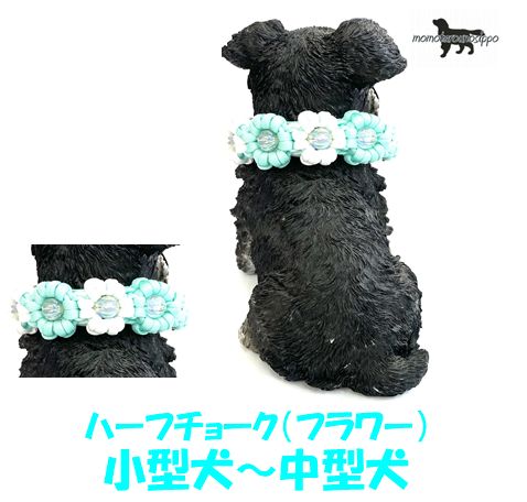 Rakuten - PARACORD CHOKE パラシュートコード チョーク（フラワー）カラー：F ホワイト・ミント ハーフチョーク 小型犬〜中型犬送料無料（ポスト投函便）
