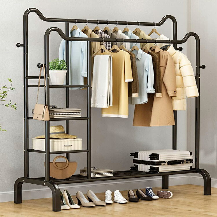 ハンガーラック 4サイド棚付き パイプハンガーラック 衣類ラック 洋服ラック おしゃれ コート掛け 洋服掛け 衣類収納 防サビ 防水 耐腐食性 (幅150cm×...