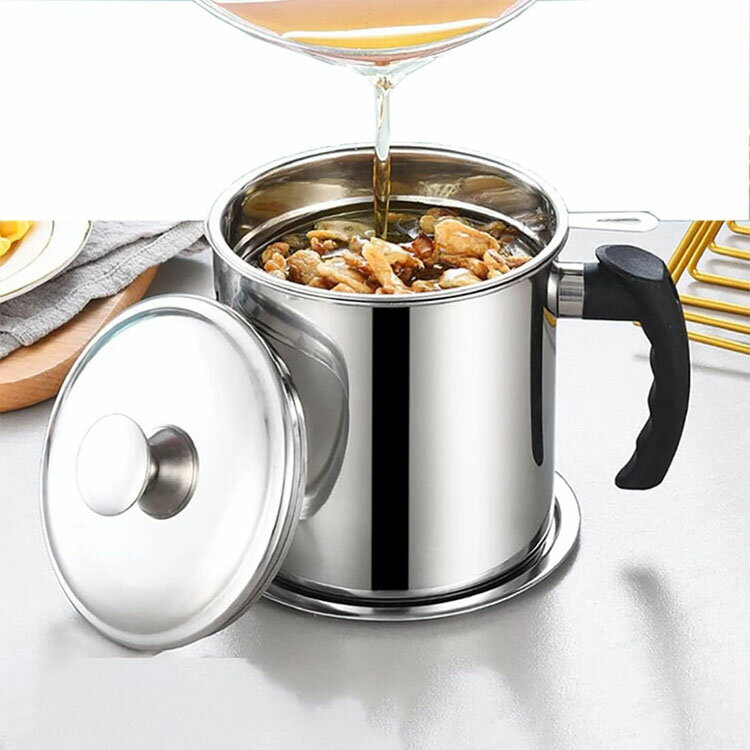 オイルポット フィルター ステンレス製 1.4L 油こし イル残留物をろ過 キッチン用品 あぶらこしポット ..