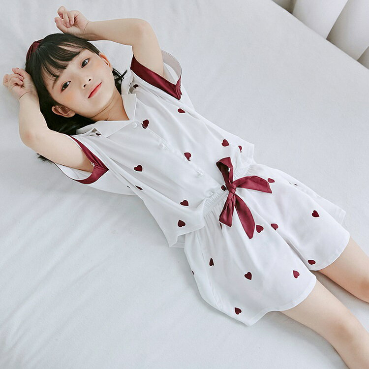 子供パジャマ 夏 半袖 パンツ 親子パジャマ 2点セット ハート柄 可愛い キッズルームウエア きれいめ 子ども服 おしゃれ カジュアル 寝巻き