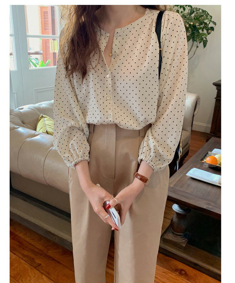 ブラウス レディース きれいめ 40代 春夏秋 上品 Vネックブラウス シャツ ドット柄...