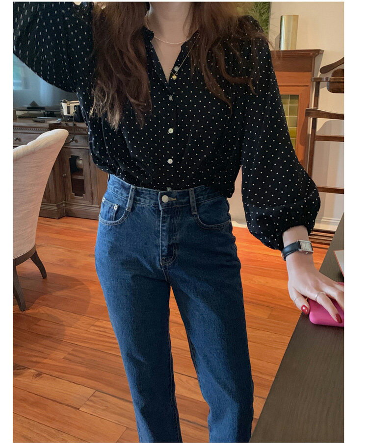 ブラウス レディース きれいめ 40代 春夏秋 上品 Vネックブラウス シャツ ドット柄...