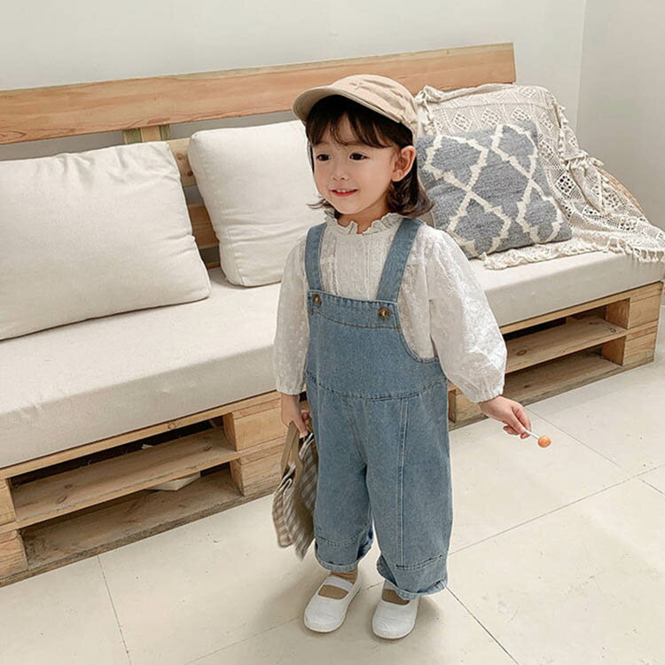 子供服 女の子 デニムオーバーオール 無地 キッズ オールインワン サロペット ロングパンツ 普段着 通..