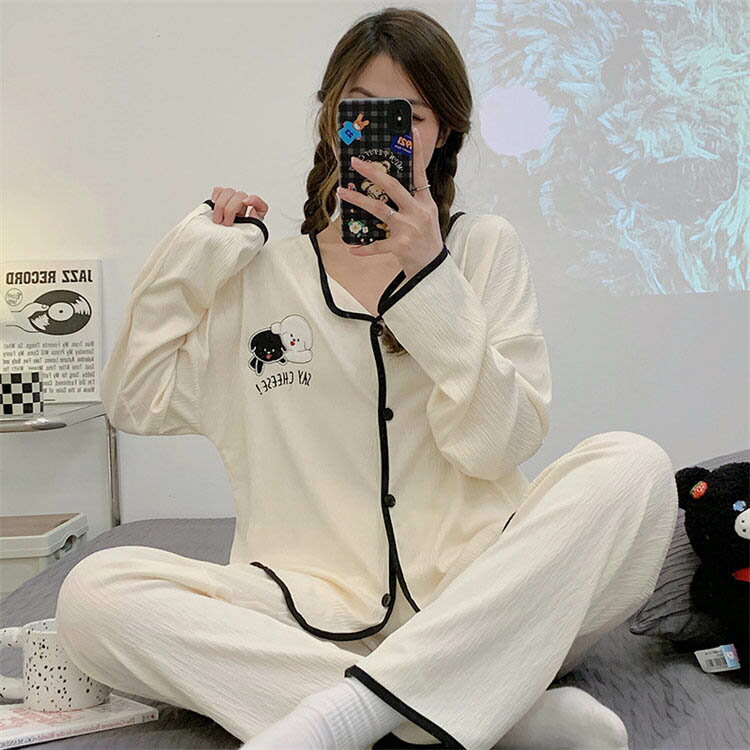 パジャマ ルームウェア レディース 綿 肌触りも良く春秋 パジャマ長袖 ロングパンツ ルームウェア 女性 可愛い 部屋着 寝巻き 韓国風