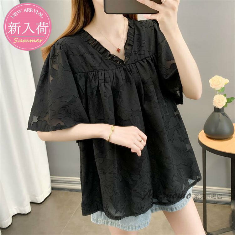 ブラウス レディース きれいめ 40代 春夏新作 おしゃれ 半袖 パフスリーブ 透かし彫り シフォンブラウス 韓国chic 通勤 着痩せ 30代 50代