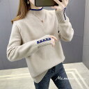 ニットトップス レディース 秋冬 40代 長袖セーター 配色 ハイネック ショット丈 セーター 厚手 ゆったりプルオーバー オシャレ 大人ニットインナー 50代 30代