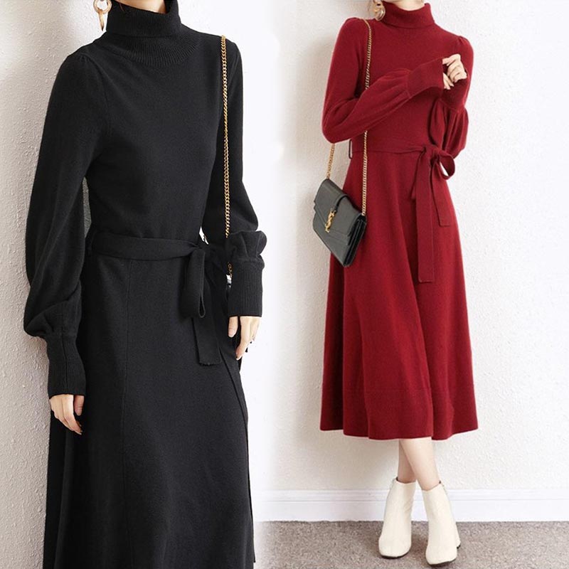 ニットワンピース レディース きれいめ 40代 秋冬 ロングワンピース ワンピース ハイネック きれいめ 無地 上品 ワンピース 大人 お出かけ 30代 50代 通勤 着痩せのサムネイル