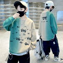 韓国子供服 トップス スウェット ミドル丈 ゆったり ファッション 男の子 春服 スウェット 丸首 長袖 お洒落 運動着 キッズ スウェット ジュニア服 春秋着 レジャー 学生 通学着 普段着