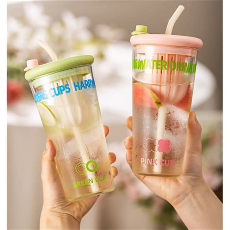 クリア グラス タンブラー 蓋付き 大容量 ストロー グラス コーヒー マグカップ アイス 紅茶 カップ ま..