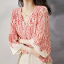 Tシャツ レディース 40代 夏新作 オシャレブラウス 花柄 Tシャツ 七分袖トップス プリント レションTシャツ 大人 通勤 韓国風 30代 50代