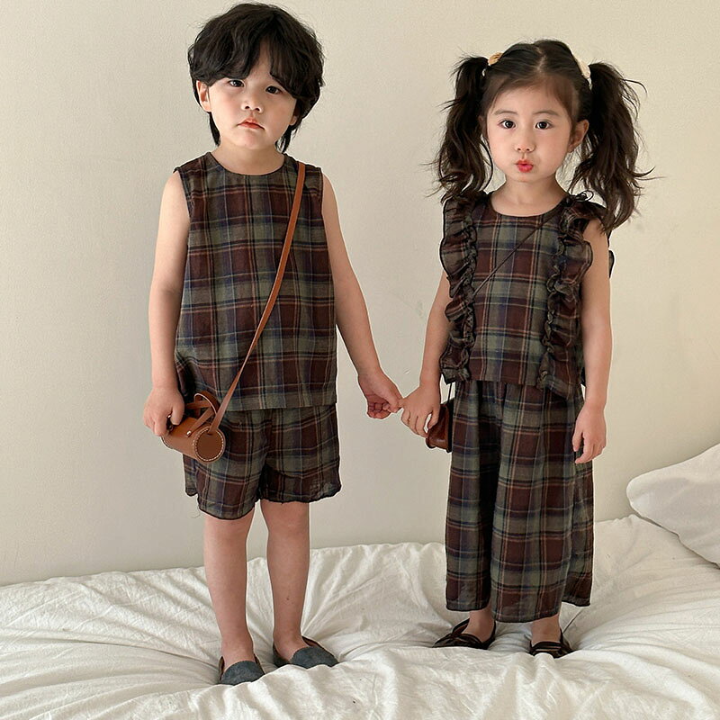 樂天商城 - セットアップ キッズ 兄妹 子供服 女の子 男の子 上下セット ジュニア ベビー服 シャツ ショートパンツ ガウチョパンツ チェック柄 夏 おしゃれ 可愛い トップス ボトムス 赤ちゃん 半ズボン 入学 入園 誕生日 プレゼント 幼稚園 小学生 150cm 140 130 120 110 100 90 80