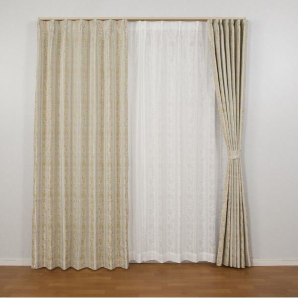 【ポイント10倍！ワンダフルデー】 3級遮光 ドレープカーテン 約幅150cm×長さ220cm×1枚 イエロー 形状記憶 裏地付き 省エネ 節電 エレガント 花柄 多サイズ ウォッシャブル 洗濯可能